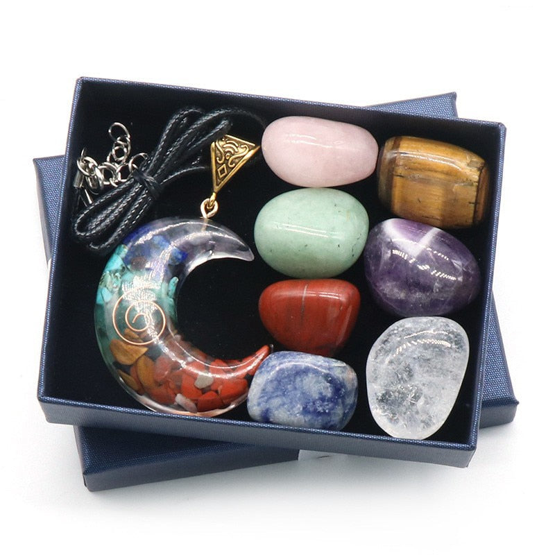 Chakra Yoga Reiki Stone Set for Healing Meditation Natural Crystal Stones Quartz Gemstones Necklace Collection Home Decor Craft - 8-7Pcs