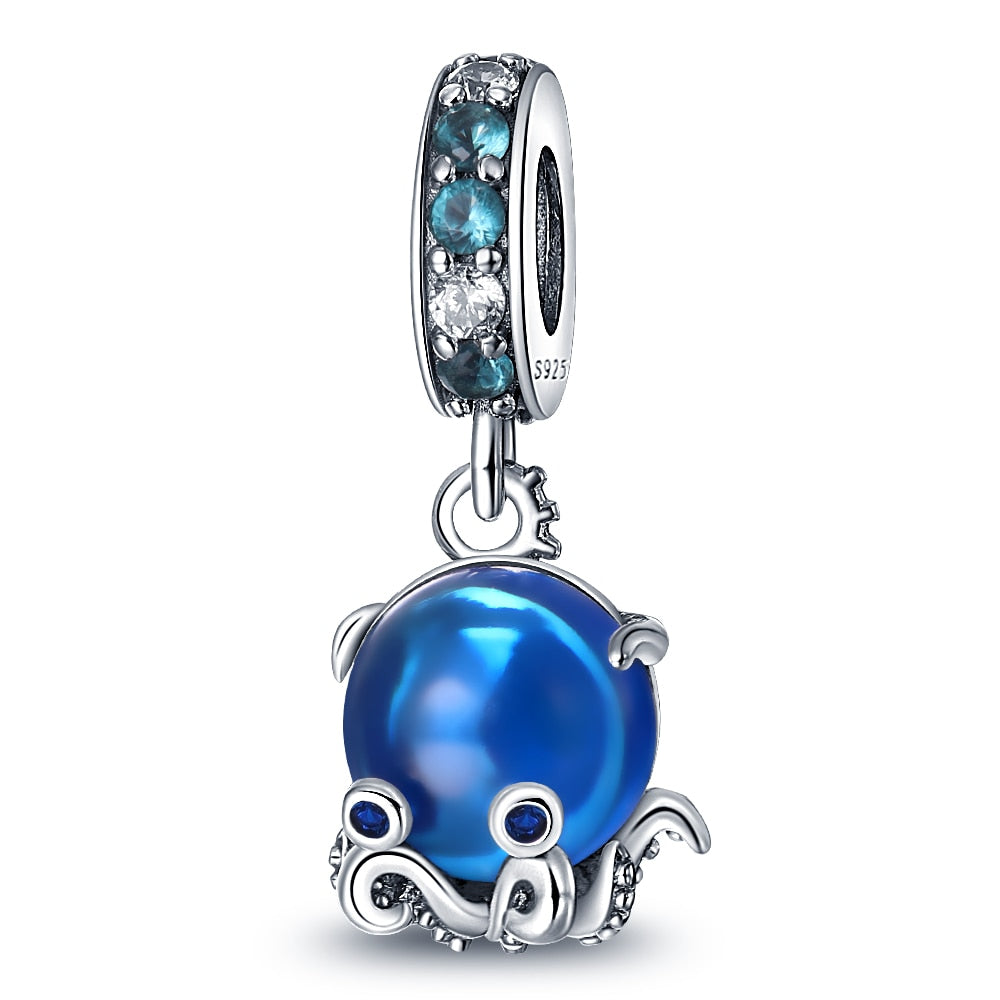 100% 925 Sterling Silver Firefly Charms Evil Eye Hot Air Balloon Blue Charms Fit Pandora Original Bracelet DIY Jewelry Making - CMS1751