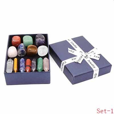 14PC/Set 7 Chakra Point Natural Stone And Crystals Gemstone Crafts Gift Box Reiki Healing Energy Mineral Home Decor Wholesale - Set-1 / 1 set - Set-1 / 5 set - Set-1 / 10 set
