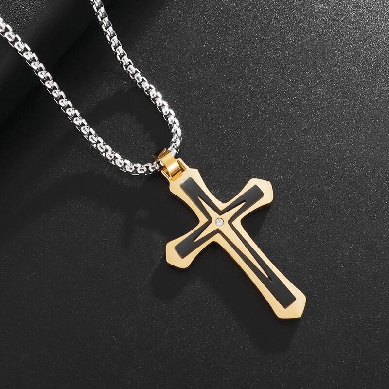 Saint St. Benedict Jesus Cross Pendant Necklace Men and Women Religious Christian Catholic Amulet Stainless Steel Jewelry - AL18939-Gold