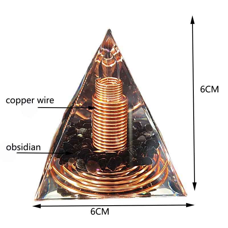 Spiral Copper Wire Orgonite Pyramid Obsidian Orgone Healing Energy Yoga Meditation Ornament