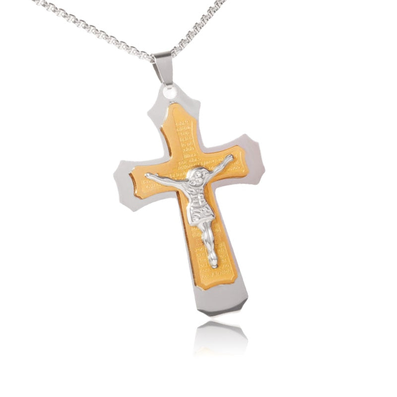 Saint St. Benedict Jesus Cross Pendant Necklace Men and Women Religious Christian Catholic Amulet Stainless Steel Jewelry - AL20057-Gold