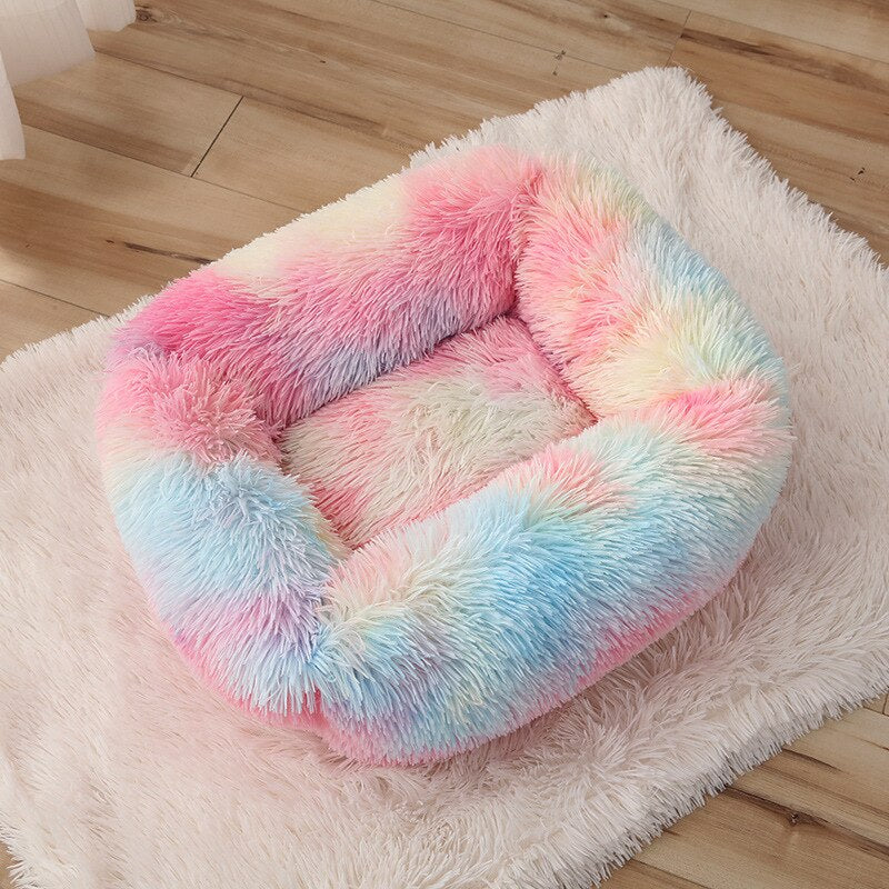 Comfortable Dog Bed Sleeping Pad Soft Cat Bed Square Pillow Bed Fluffy Plush Puppy Cushion Pet Supplies - iridescent / L 65x55cm