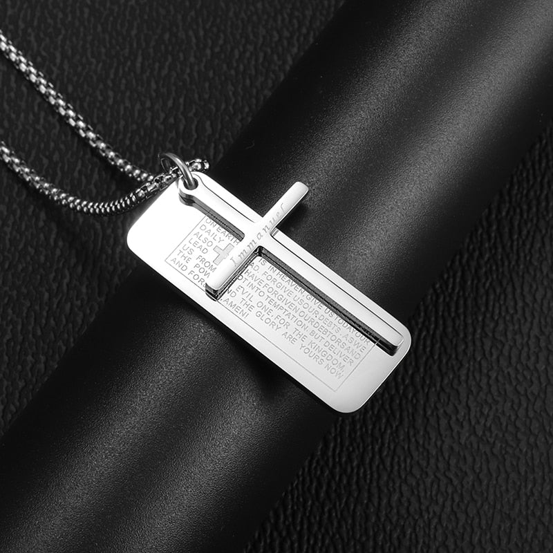 Saint St. Benedict Jesus Cross Pendant Necklace Men and Women Religious Christian Catholic Amulet Stainless Steel Jewelry - AL18746-Silver-white