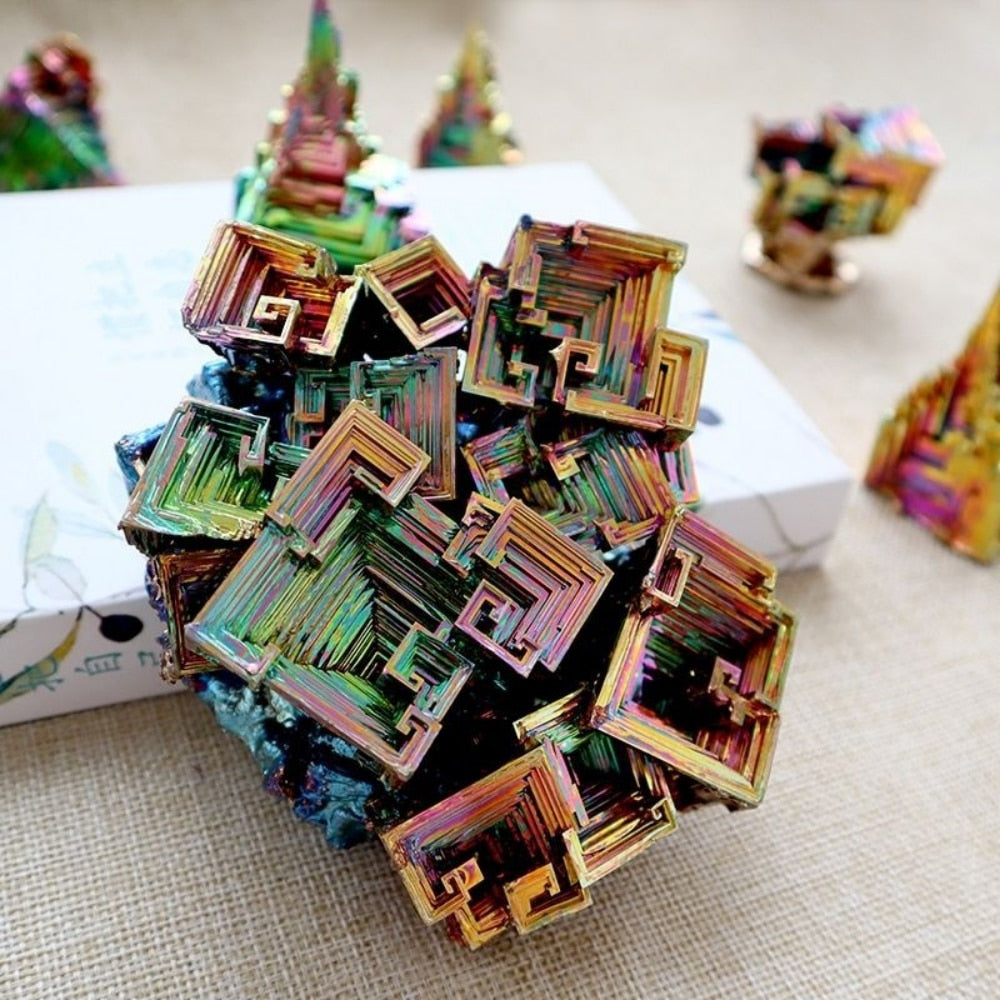 Natural Bismuth Tower Metal Mineral Pyramid Stone Gemstone Reiki Healing Stone Meditation Collection Home Decor Crystals
