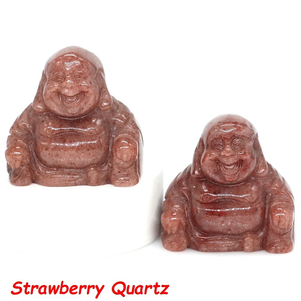 36mm Buddha Statue Natural Healing Crystals Reiki Chakra Spiritual Hand Carved Stones Maitreya Figurines Crafts Home Lucky Decor - Strawberry Quartz / 1 PC - Strawberry Quartz / 5 PCS - Strawberry Quartz / 10 PCS - Strawberry Quartz / 20 PCS