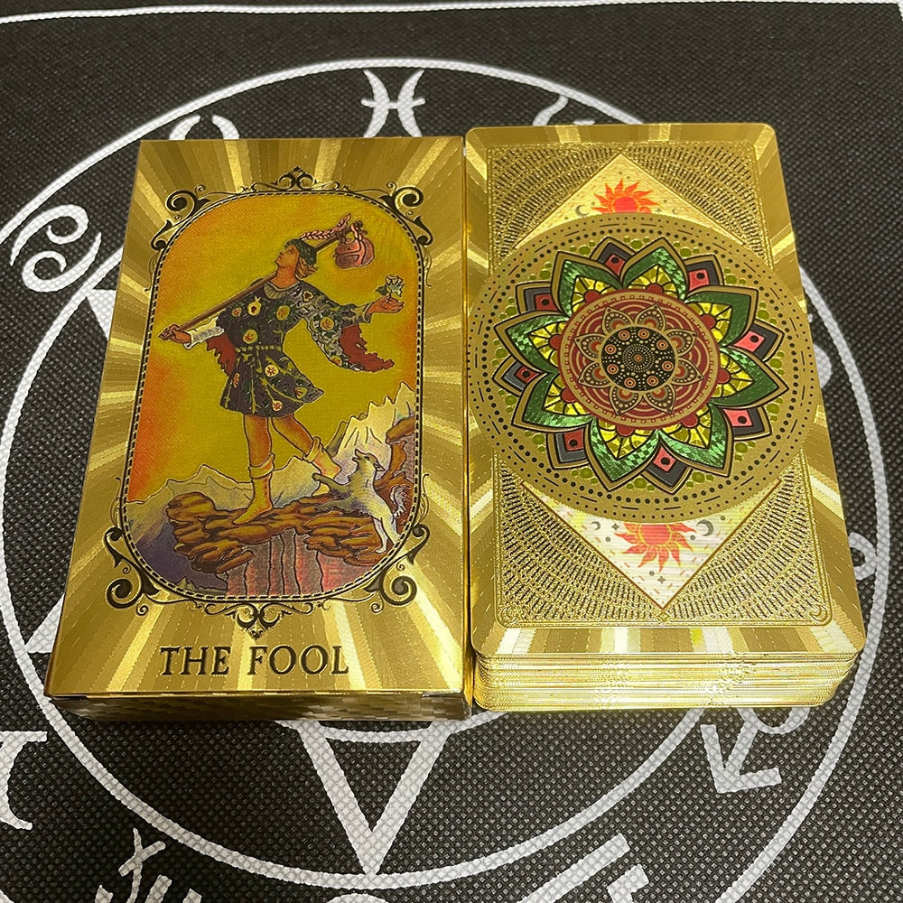 Golden High Quality 12x7cm Tarot Divination Cards Classic for Beginners with Guidebook Big Size Board Deck Runes Divination - A199