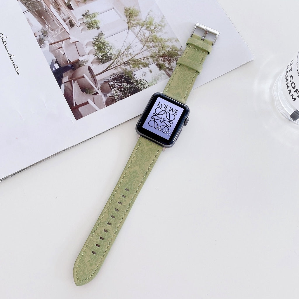 Luxury Leather for Apple watch series 8 7 6 5 4 3 2 1 se Genuine leather band strap for iwatch series 7 41mm 45mm 44mm watchband - 3 Light Green / 42  44  45 49mm - 3 Light Green / 38  40  41mm