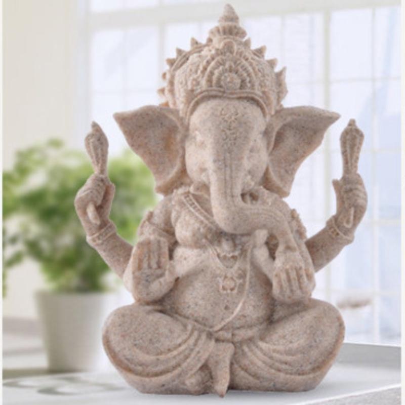 Stone Color Lord Ganesha Buddha Statues Elephant Hindu God Sculpture Figurines Ornaments Lucky Resin Home Zen Garden Decoration
