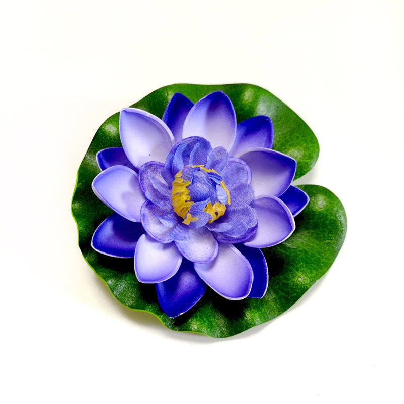 10/17/28/40/60cm Lotus Artificial Flower Floating Fake Lotus Plant Lifelike Water Lily Micro Landscape for Pond Garden Decor - 10cm blue