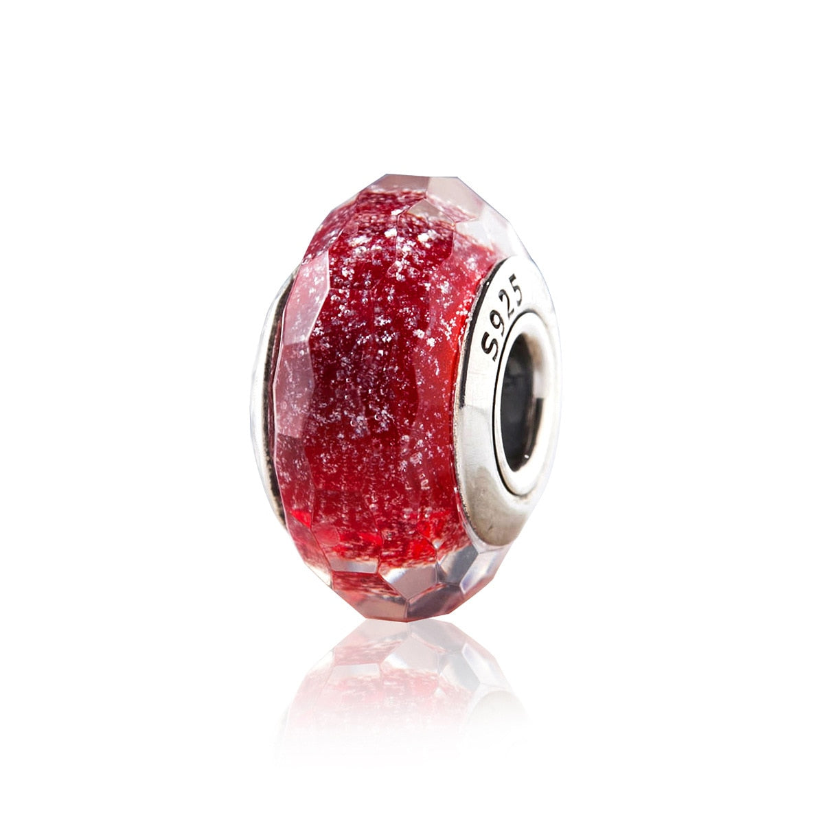 2023 New Original 100% 925 Sterling Silver Glass Bead Wood Stone Murano Flower Charms Fit Pandora Bracelet DIY Women Jewelry - YW29060-Red