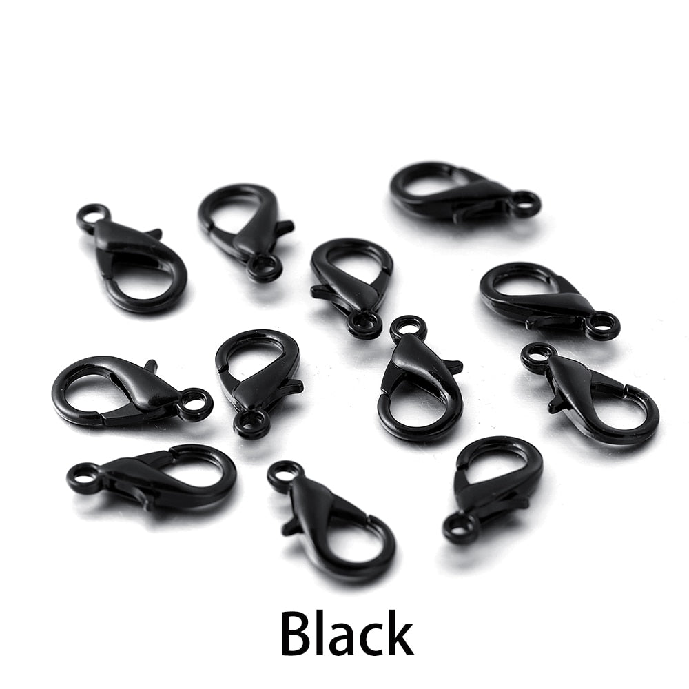 100pcs/lot Metal Lobster Clasps for Bracelets Necklaces Hooks Chain Closure Accessories for  DIY Jewelry Making Findings - Black / 10x5mm 100pcs - Black / 12x6mm 100pcs - Black / 14x7mm 100pcs - Black / 16x9mm 100pcs - Black / 18x10mm 100pcs