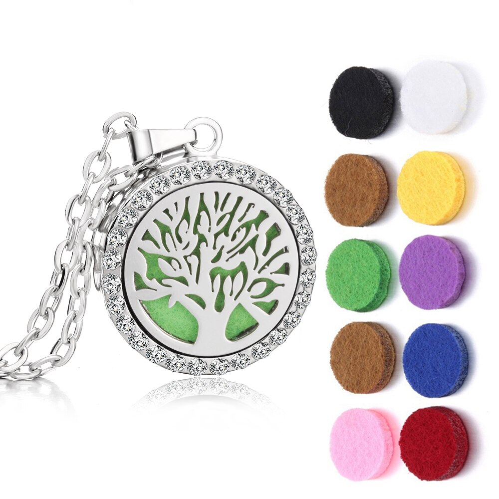 Crystal Aromatherapy Necklace Tree Flower Essential Oils Diffuser Jewelry Women Locket Aroma Diffuser Perfume Pendant Necklace - 4-10PCS Pads