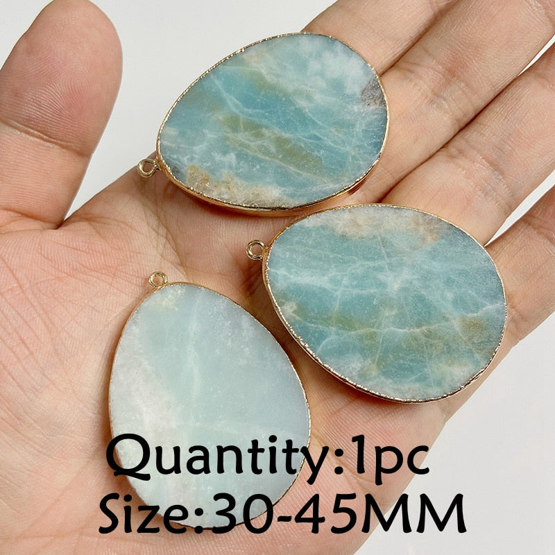 Natural Stone Amazonite Pendant Blue Semi-precious Pendants Connector Charm Make Jewelry Necklace Earring Accessories Finding - NO.22