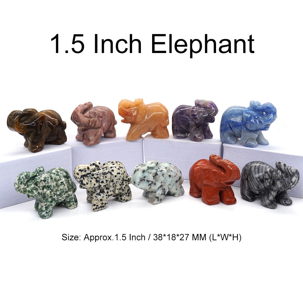 10PCS/ Set Mix Natural Stones Animal Statue Healing Crystal Plant Figurine Gemstone Carved Angel Wicca Craft Decor Wholesale Lot - Elephant 1.5 IN