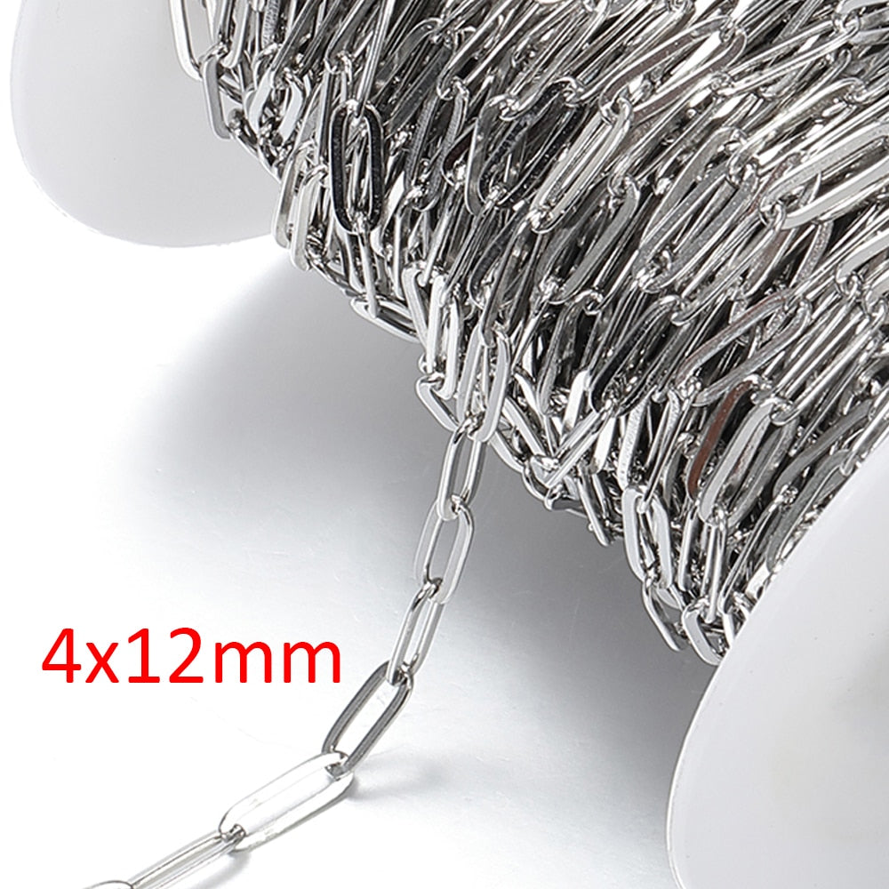 No Fade 2Meters Stainless Steel Chains for Jewelry Making DIY Necklace Bracelet Accessories Gold Chain Lips Beads Beaded Chain - A-Steel 4x12mm