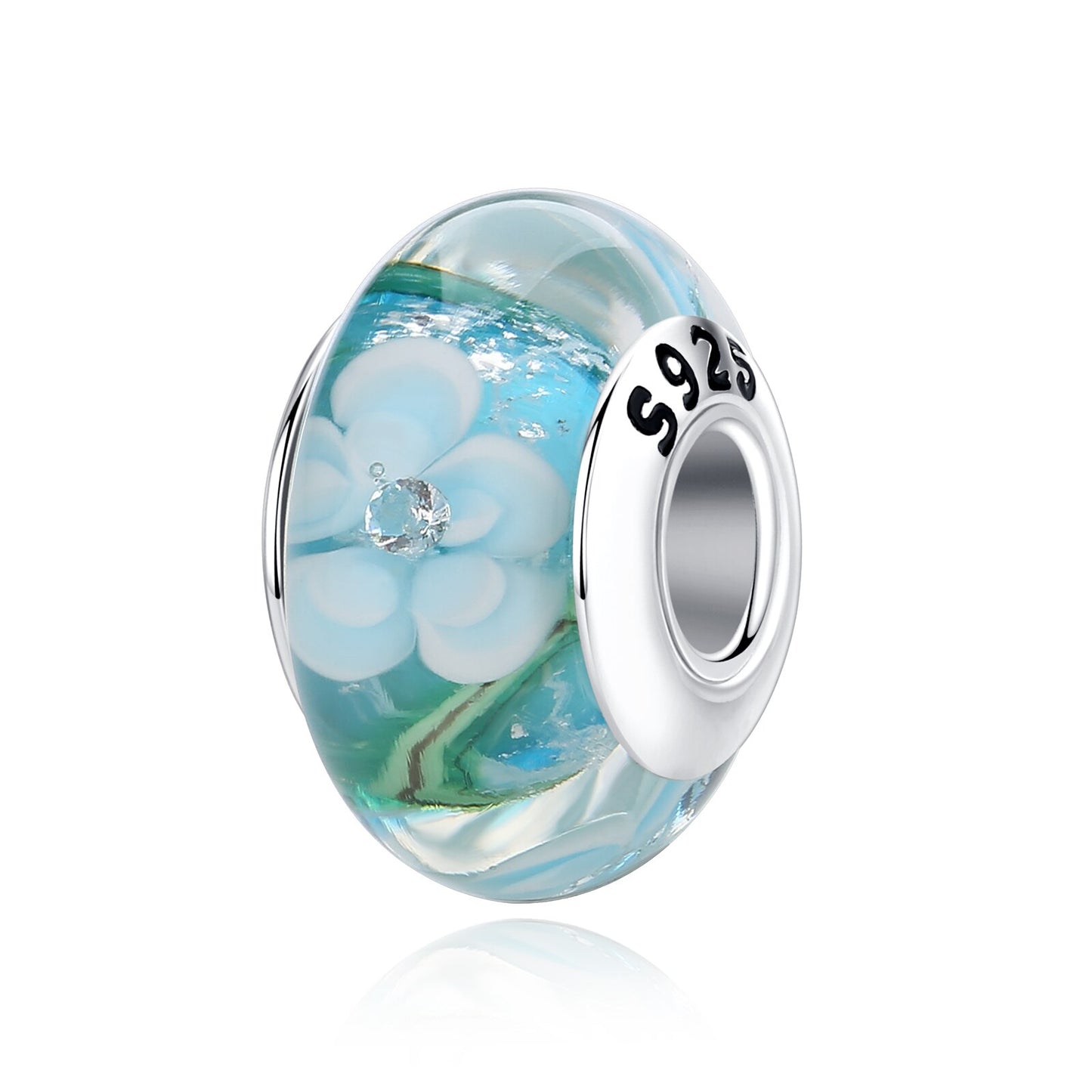 2023 New Original 100% 925 Sterling Silver Glass Bead Wood Stone Murano Flower Charms Fit Pandora Bracelet DIY Women Jewelry - LSM127