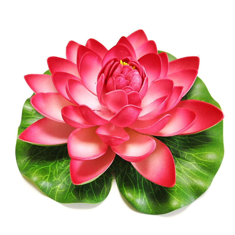 10/17/28/40/60cm Lotus Artificial Flower Floating Fake Lotus Plant Lifelike Water Lily Micro Landscape for Pond Garden Decor - 17cm red