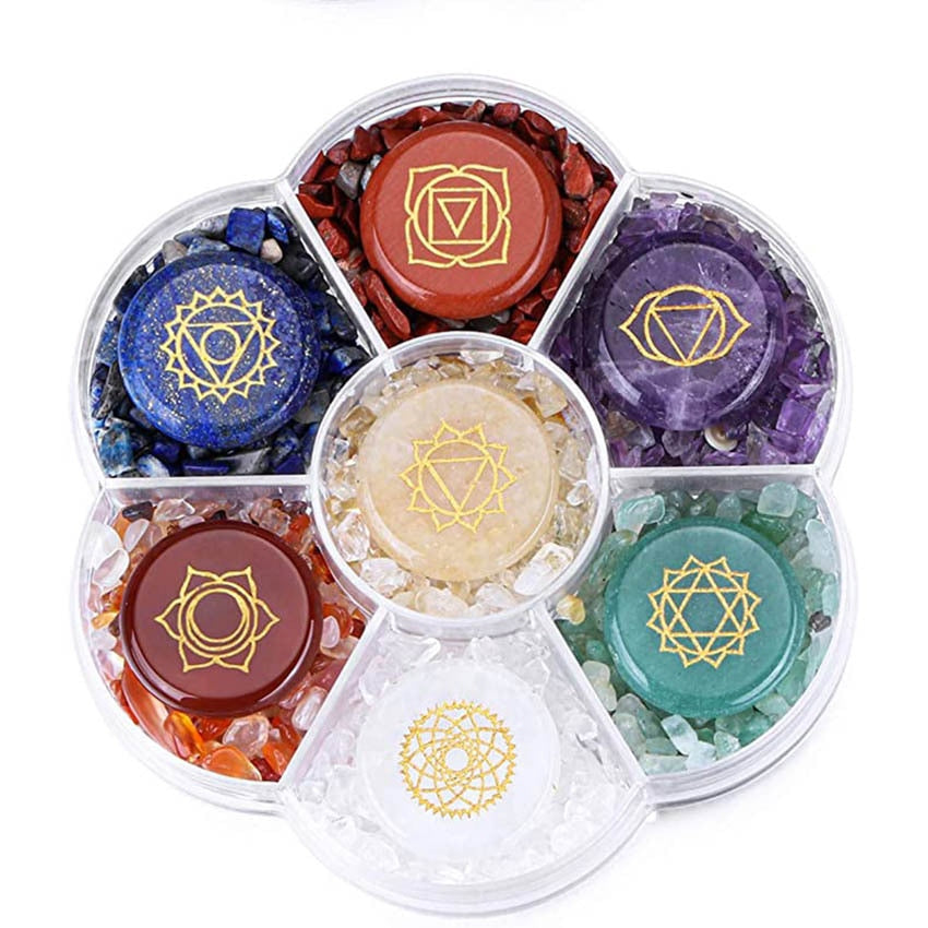 Healing Stone Reiki Chakra Crystal Set Crystal Wicca Stones Kit Polished Pocket Chip Reiki Spiritual Products Meditation Gift - Set