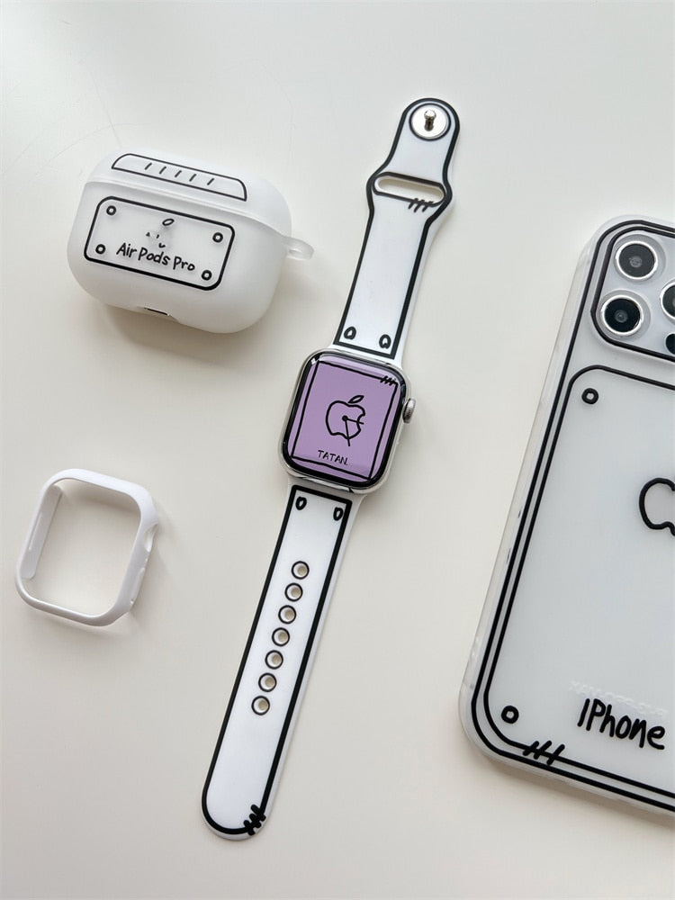 Comics Graffiti Case+Strap For Apple Watch Band 45 41 44mm 38 42 40mm Cute Soft Silicone Bracelet For iWatch Series 8 7 SE 6 5 4