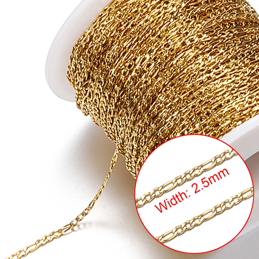 No Fade 2Meters Stainless Steel Chains for Jewelry Making DIY Necklace Bracelet Accessories Gold Chain Lips Beads Beaded Chain - B-Gold 2.5mm