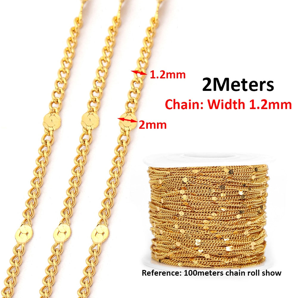 No Fade 2Meters Stainless Steel Chains for Jewelry Making DIY Necklace Bracelet Accessories Gold Chain Lips Beads Beaded Chain - I-Gold 1.2mm
