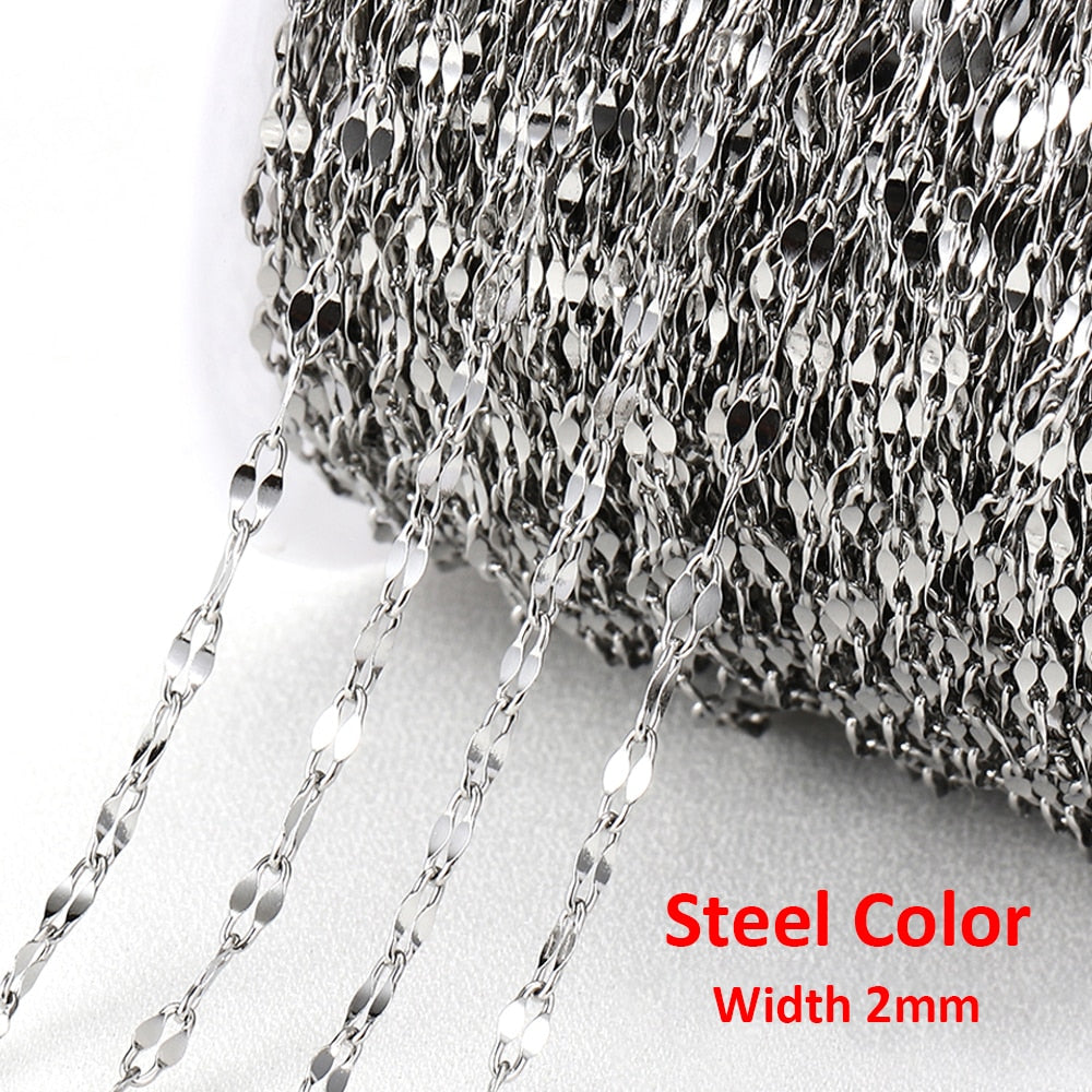 No Fade 2Meters Stainless Steel Chains for Jewelry Making DIY Necklace Bracelet Accessories Gold Chain Lips Beads Beaded Chain - C-Steel 2mm