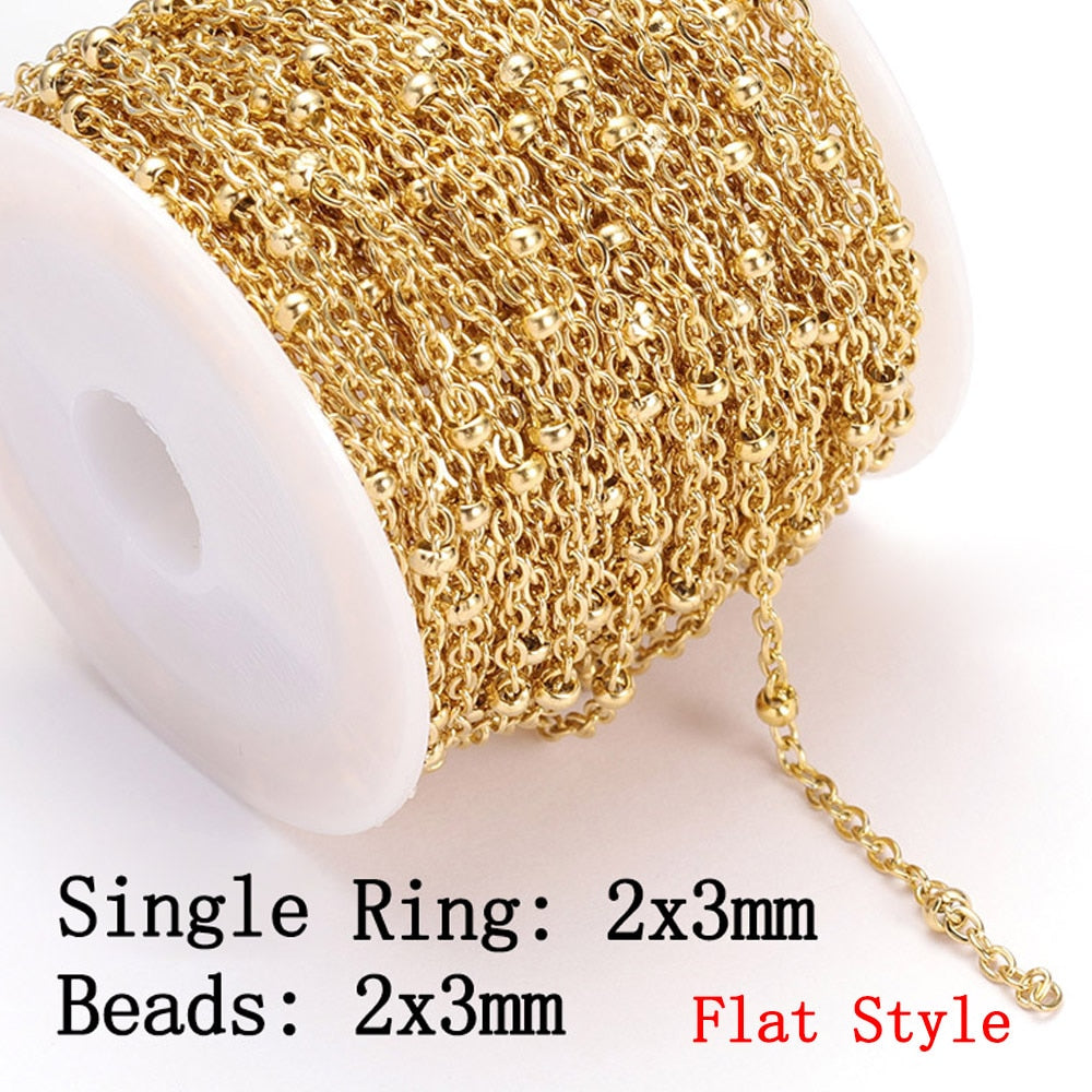 No Fade 2Meters Stainless Steel Chains for Jewelry Making DIY Necklace Bracelet Accessories Gold Chain Lips Beads Beaded Chain - L-Gold 2x3mm