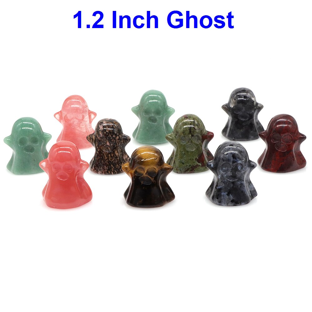 10PCS/ Set Mix Natural Stones Animal Statue Healing Crystal Plant Figurine Gemstone Carved Angel Wicca Craft Decor Wholesale Lot - Ghost 1.2 IN
