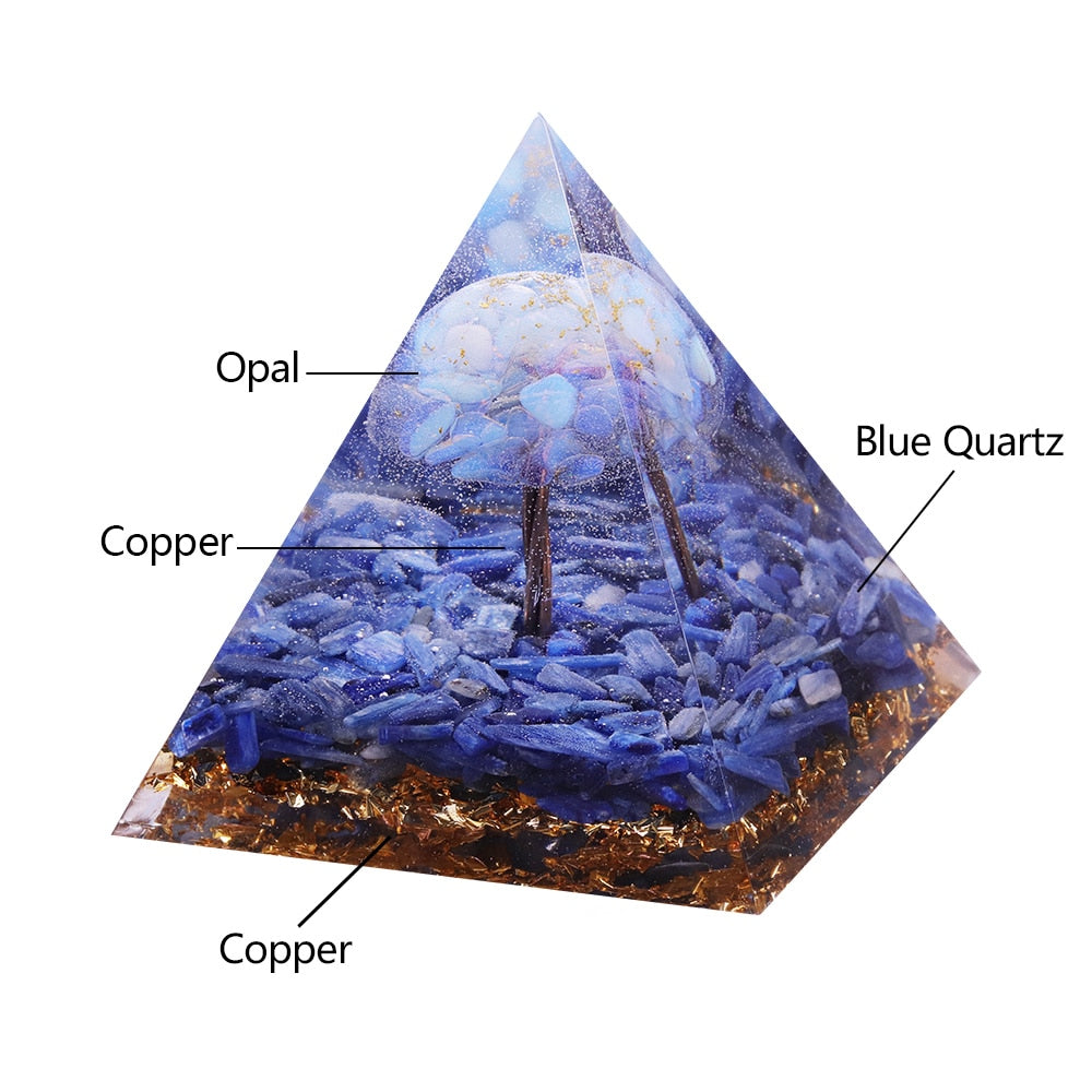 Opal Orgone Pyramid-Tree Of Life Orgonite Pyramid Natural Blue Crystal Orgonite Pyramid Energy Healing Reiki Chakra