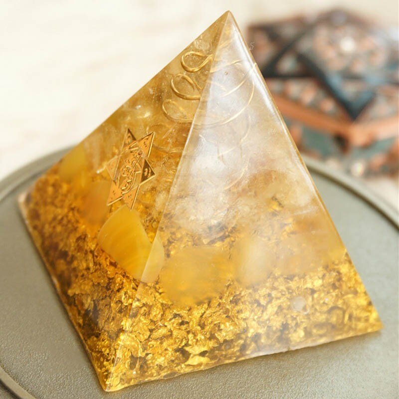 Orgonite Pyramid 5cm symbolizes the lucky citrine pyramid energy converter to gather wealth and prosperity resin decor