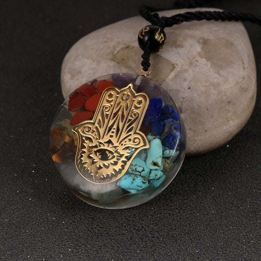7 Chakras Natural Stone Chip Gravel Hand Orgone Necklace Healing Reiki Orgonite Energy Pendant Pendulum Epoxy Resin Jewelry