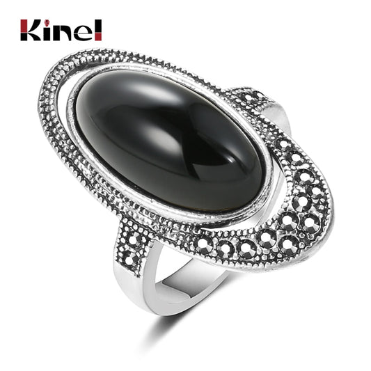 Kinel Ethnic Bride Wedding Opal Ring 2020 New Fashion Retro Tibetan Silver Mosaic Black Ring For Women Vintage Crystal Jewelry