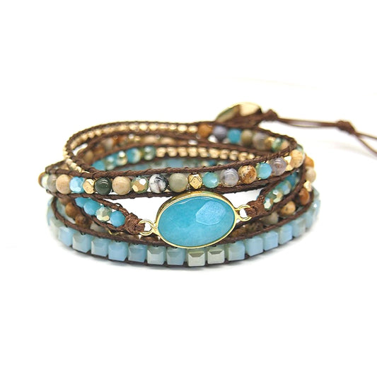 Amazonite Wrap Bracelets for Women Girls 5Layers Beaded Boho Crystal Natural Stone Beads Bracelet Bohemian Fashion Jewelry Gifts