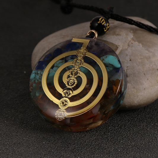 Energy Generator Orgone Amulet 7 Chakras Pendant Necklace Orgonite Meditation Balance EMF Protection Sweater Chain Jewelry