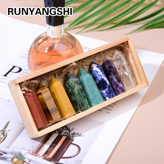8pcs/set Natural crystal Single Point Healing Crystal Wand 6 Faceted Reiki Chakra Stones Crystal Healing Prism for Reiki gifts