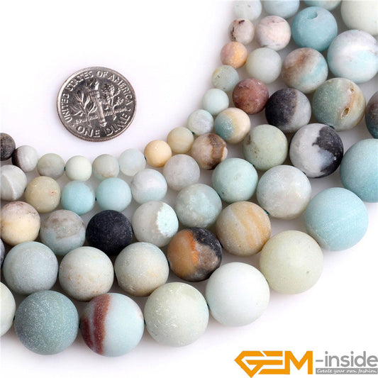 Natural Stone Multi-Color Amazonite Gems Round Frost Loose Beads For Jewelry Making Strand 15inch Necklace Bracelet