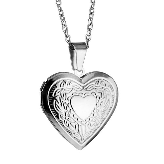 Romantic Heart Locket Pendant Necklaces For Women Silver Color Stainless Steel Photo Frame Valentine Lovers Jewelry Chokers Gift