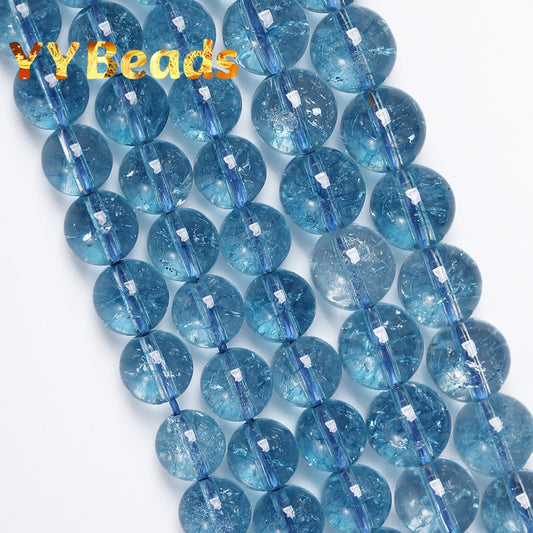 5A Quality Natural Light Blue Topazs Beads Blue Crackle Crystal Loose Beads For Jewelry Making Bracelets Women Necklaces 4-12mm