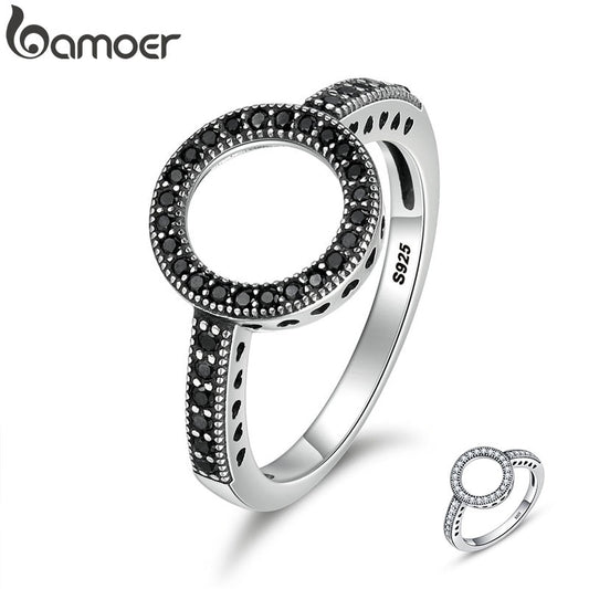 BAMOER 100% Genuine 925 Sterling Silver 2 Colors Forever Clear CZ Round Finger Rings for Women Authentic Silver Jewelry SCR112