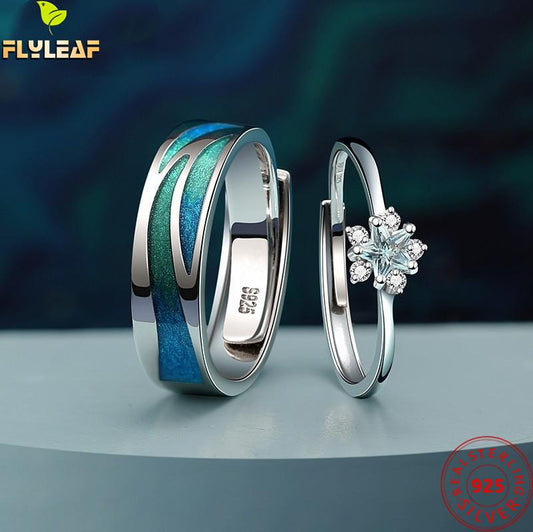 Real 925 Sterling Silver Aurora Stars Couple Ring For Women Men Platinum Plating Romantic Birthday Gift Fine Jewelry 2022 New