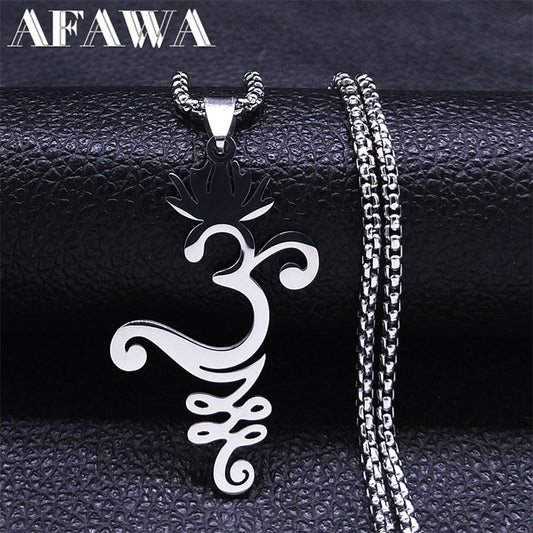 Yoga Lotus Unalome Pendant Necklace Stainless Steel Silver Color Hippie Necklaces Jewelry collar acero inoxidable mujer N4619S02