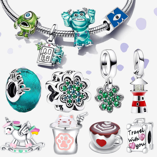 925 Sterling Silver Disney Blue Monster University Mike Charm Fit Pandora Bracelet Silver 925 Original Charms for Jewelry Making