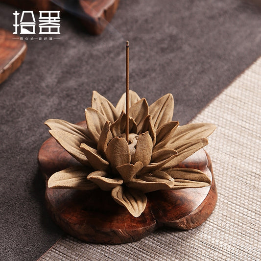 Zen lotus coarse pottery aromatherapy furnace reverse flow incense burner incense pedestal pedestal tray incense insert ceramic