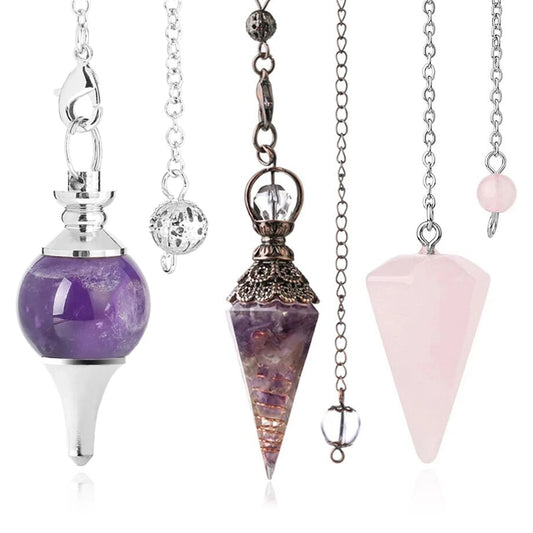 CSJA Natural Gem Stone Pendulum for Divination Dowsing Esoterisme 7 Chakra Crystals Pendulums Tree of Life Necklace Pendant G905