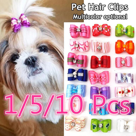 1/5/10 Pcs Cute Dog Hair Bows Mixed Colors Dog Grooming For Dog Pet Puppy Cat Bowknot Puppy Mini Rubber Band Random Color