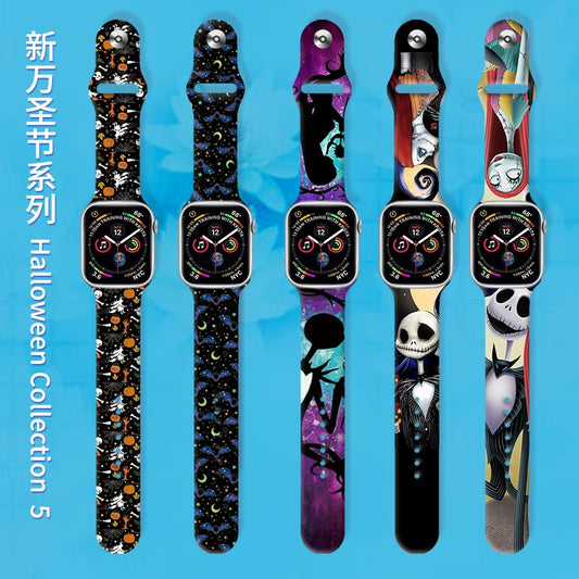 Hallowmas 5 Printed Strap for Apple Watch 45mm 44mm 42mm 41mm Silicone Band Replaceable Bracelet for iWatch 8 7 6 SE 5 Watchband