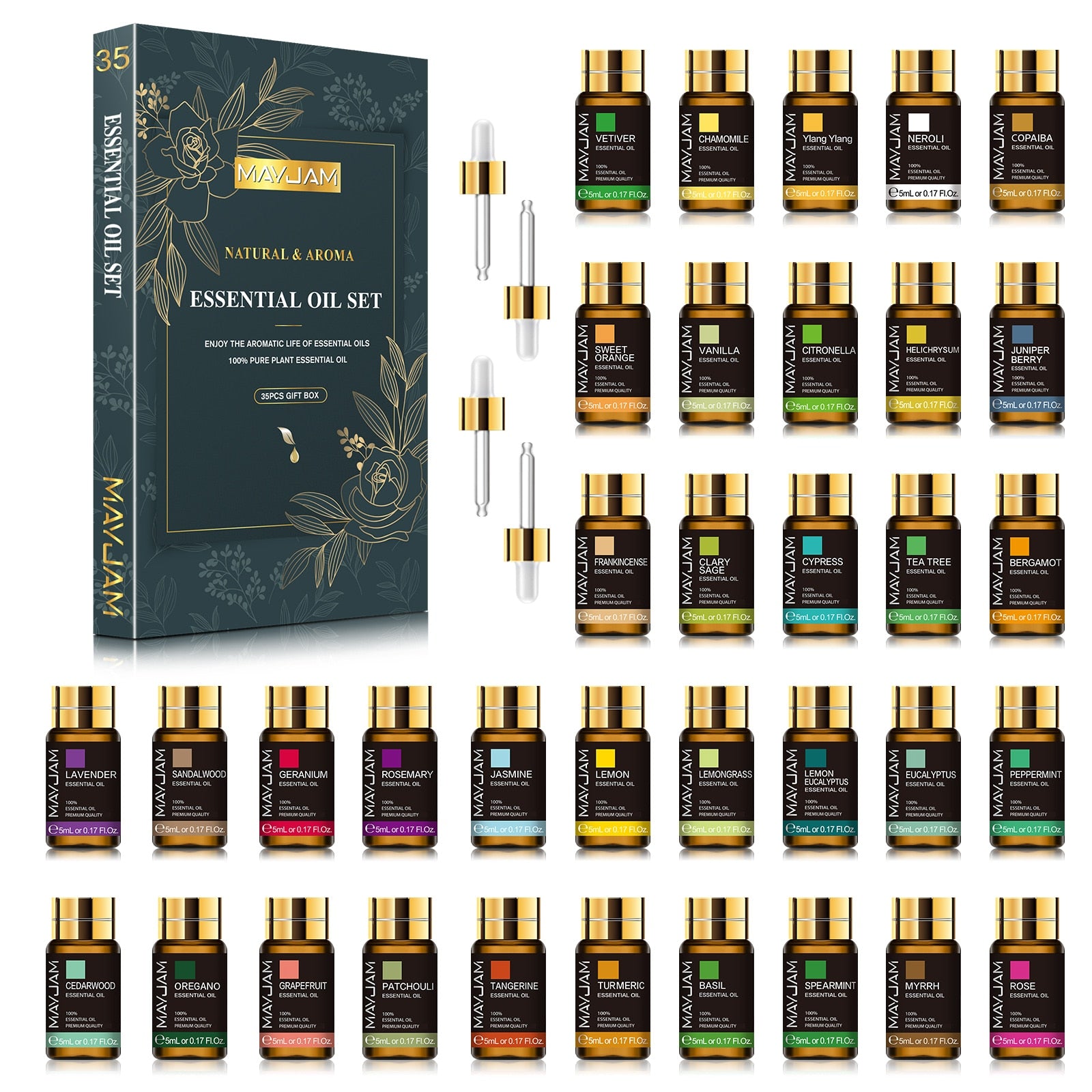 MAYJAM 35 Bottles Essential Oils Set For Humidifier Lavender Eucalyptus Vanilla Oregano Neroli Aroma Oil DIY Perfume Candle