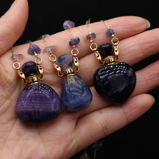 Natural Stone Amethyst Perfume Bottle Pendant Charms Necklace Gravel Chain DIY Jewelry Material Necklace Accessories Gift