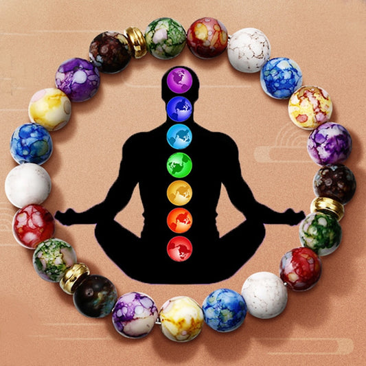 7 Chakra Reiki Healing Stone Bracelet Yoga Balance Energy Beads Volcanic Stone Lose Weight Bracelet Jewelry Bangle for Women Men